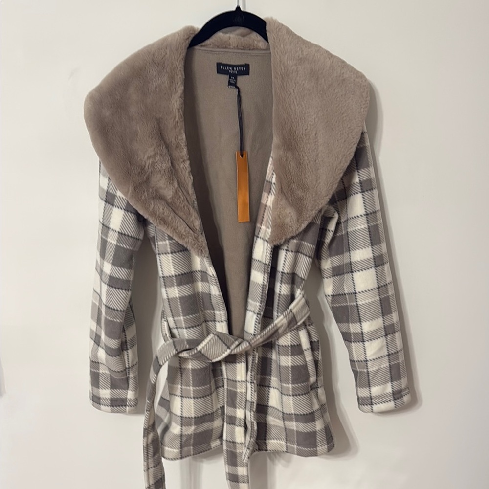 Plaid Teddy Jacket with Plush Collar